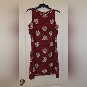 Floral Red Work Sleeveless Dress